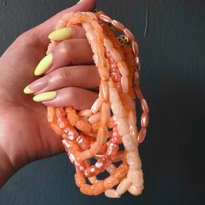 Vintage Coral Chunky Necklace / Multi-strand Beaded Choker / Retro Statement